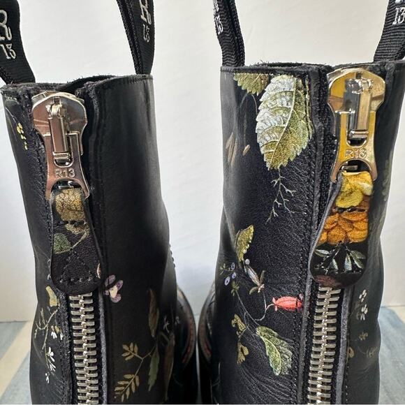 R13 Rocker Chic Double Stack Platform Boots US 8 EU 38 Black w/ Floral Design - Picture 9 of 13